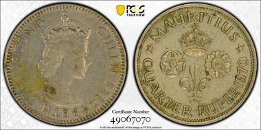 1970 1/4 Rup AU58