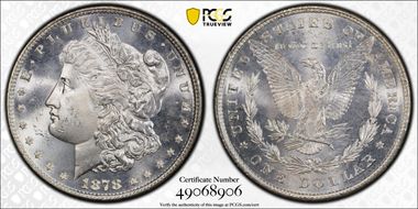 1878 8TF $1 VAM 19, Doubled Date MS65