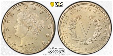 1883 5C No CENTS MS65