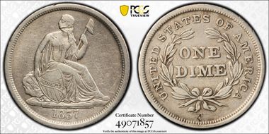 1837 10C Seated, Large Date N1