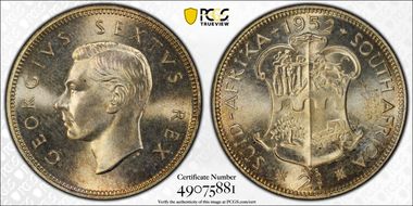 1952 2 Shil KM-38.2  Ag PR67