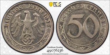 1938-B 50 Pfg J-365 AU58