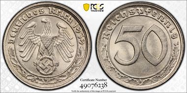 1939-G 50 Pfg J-365 Nickel MS65