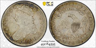 1820 50C Sq. 2, Lg Date, No Knob VF25