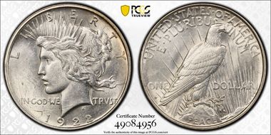 1922-D $1 VAM-14A, Retained Die Break AU58