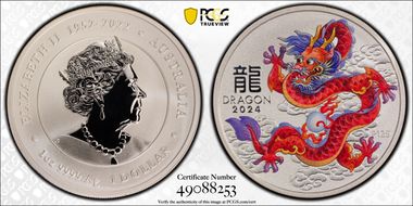 2024-P125 $1 Year of the Dragon Ag Red MS69