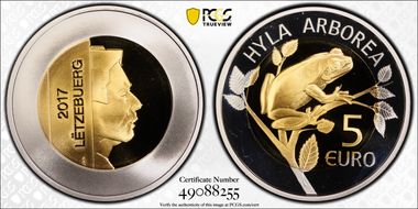 2017 € 5 Hyla Arborea Select Gilt Ag PR69DCAM