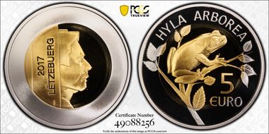 2017 € 5 Hyla Arborea Select Gilt Ag PR70DCAM