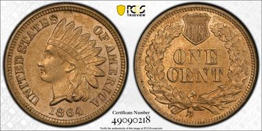 1864 1C Copper-Nickel MS63