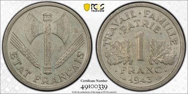 1943 1 Fr Gad-471 F-223 Légère AU58