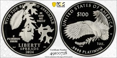 2024-W $100 Right to Assemble Pt PR70DCAM