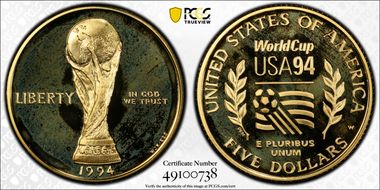 1994-W $5 World Cup PR68DCAM