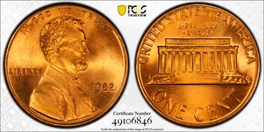 1982 1C Zinc, Small Date MS68RD