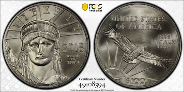2018 $100 Statue of Liberty MS69