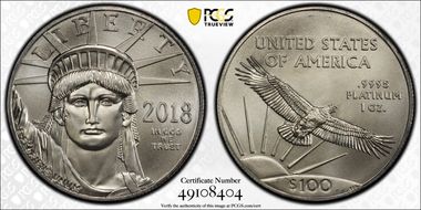 2018 $100 Statue of Liberty MS69