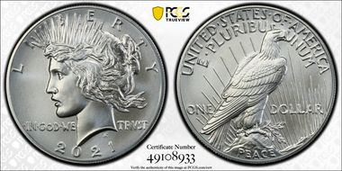 2021 $1 Peace Dollar 100th Anniversary MS70
