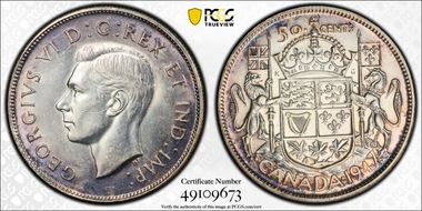 1947/7 50C Wide Date Straight 7 MS62