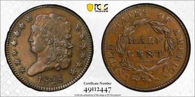1828 1/2C 13 Stars MS62BN