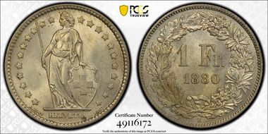 1880 B 1 Fr KM-24 Ag MS63