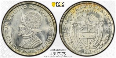 1953 1/10 B Rep. of Panama 50th Ann. KM-18  Ag MS67