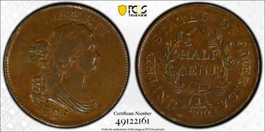 1805 1/2C No Stems MS62BN