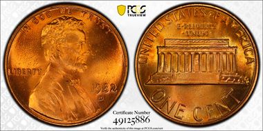 1982-D 1C Zinc Large Date MS68+ RD