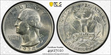 1934 25C Heavy Motto MS63