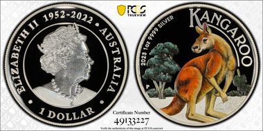 2023-P $1 Kangaroo Colorized Ag High Relief PR70DCAM