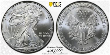1998 $1 Silver Eagle MS67