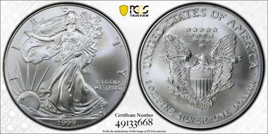 1999 $1 Silver Eagle MS66