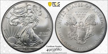 2011 $1 Silver Eagle 25th Anniversary MS69