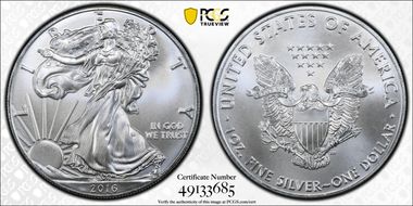 2016 $1 Silver Eagle  30th Anniversary MS69