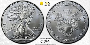 2019 $1 Silver Eagle MS69
