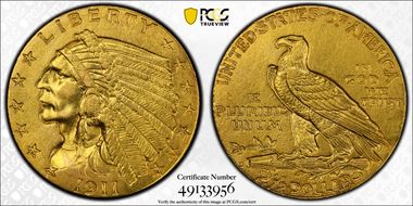 1911-D $2.50 Strong D AU58