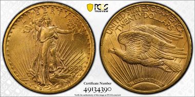 1908 $20 Motto MS60
