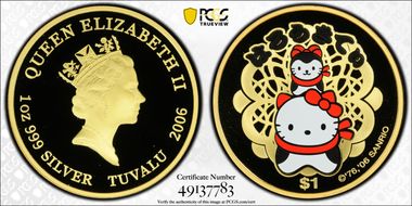 2006 $1 Hello Kitty Gilt-Silver PR70DCAM
