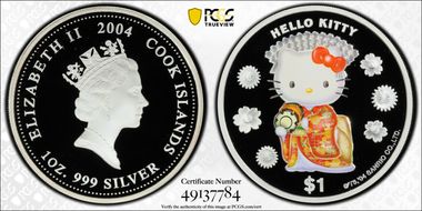 2004 $1 Hello Kitty 30th Ann. Red Kimono PR70DCAM