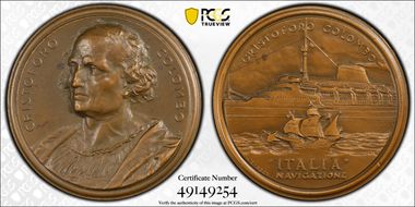 (1956) Medal Christopher Columbus Italian Navigation AE SP64