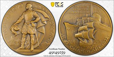 1932 Medal SS Champlain Maiden Voyage Matte AE SP64
