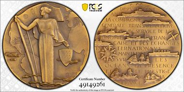 1955 Medal Cie. Gle. Transatlantique 100th Anniversary Matte AE SP64
