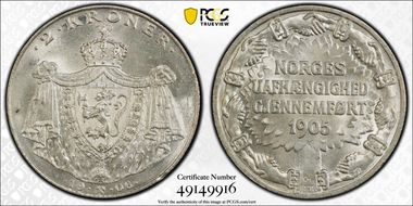 1906 2 Kr Independence KM-363  Ag MS65