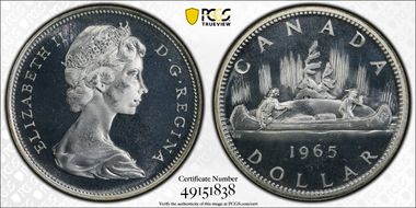 1965 S$1 Type 3 Lg Beads, Bl 5 Ag PL66CAM