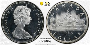1965 S$1 Type 4 Lg Beads, Pt 5 Ag PL67CAM