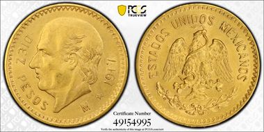 1917-M 10 Peso KM-473  Au AU58