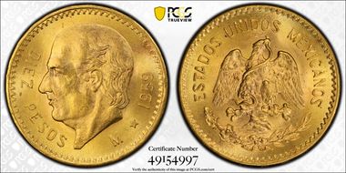 1959-M 10 Peso KM-473  Au MS65