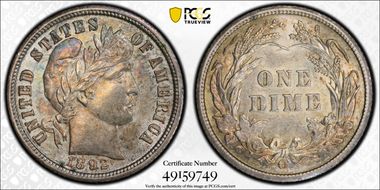 1892-O 10C AU58