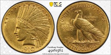 1910-D $10 AU55