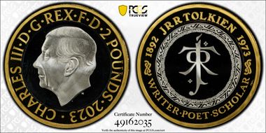 2023 £2 JRR Tolkien - The Life & Work Ag Center, Gilt Ring PR69DCAM