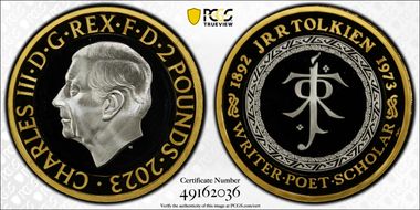 2023 £2 JRR Tolkien - The Life & Work Ag Center, Gilt Ring PR70DCAM