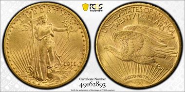 1911-S $20 MS62